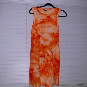 Orange Tie-Dye Sleeveless Dress